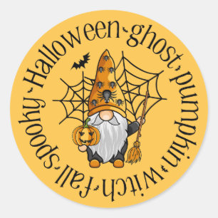 Adesivo Redondo Halloween Ghost Pumpkin Witch Fall Spooky Gnomo