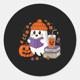 Adesivo Redondo Halloween Ghost Reading Book Amadurece Ghost Coffe