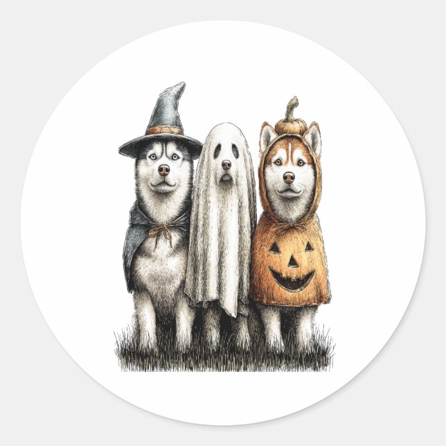 Adesivo Redondo Halloween Ghost Siberian Husky Dog (Frente)