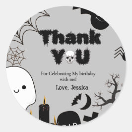 Adesivo Redondo Halloween Ghost Spooky Obrigado Festa de aniversár
