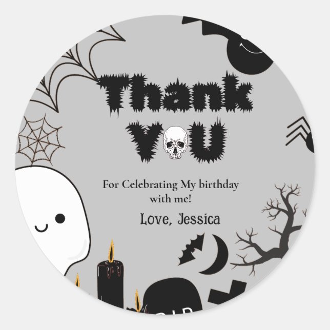 Adesivo Redondo Halloween Ghost Spooky Obrigado Festa de aniversár (Frente)