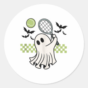 Adesivo Redondo Halloween Ghost Tênis Player Retro Spooky Season