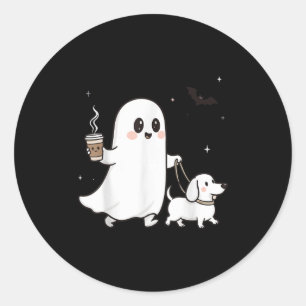 Adesivo Redondo Halloween Ghost Walking Dog Spooky Season Hallowee