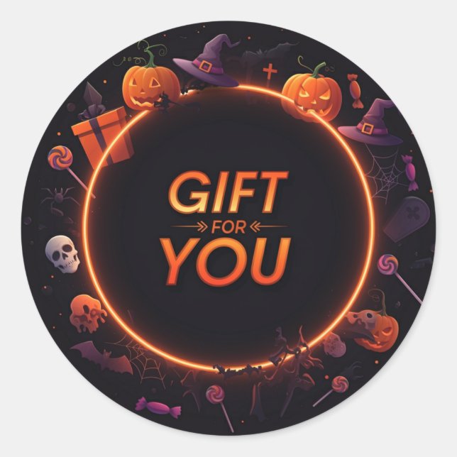 Adesivo Redondo Halloween "Gift For You" (Frente)