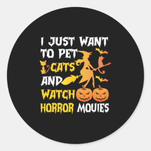 Adesivo Redondo Halloween Gift Só Quero Pet Cats Aniversário