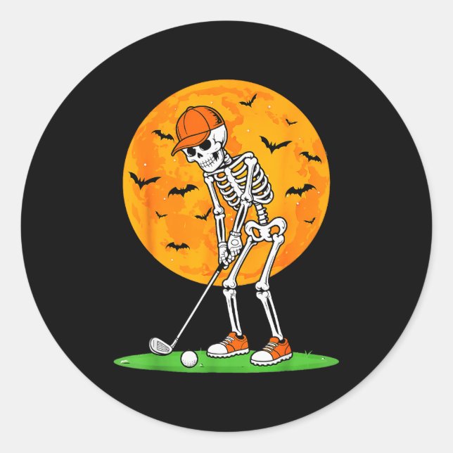 Adesivo Redondo Halloween Golf Skeleton Soky Golfer Halloween Golf (Frente)