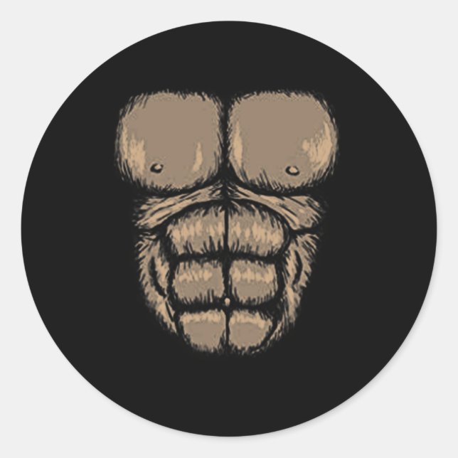 Adesivo Redondo Halloween Gorilla Chest Costume Cute Monkey Muscul (Frente)