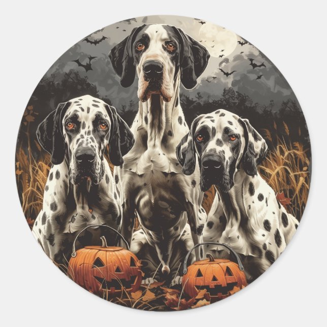 Adesivo Redondo Halloween - Grande Dane Dogs Jack O Lantern (Frente)