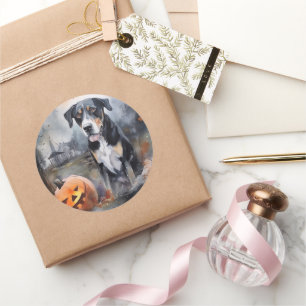 Adesivo Redondo Halloween Grande Suíço Com Pumpkins Assustado