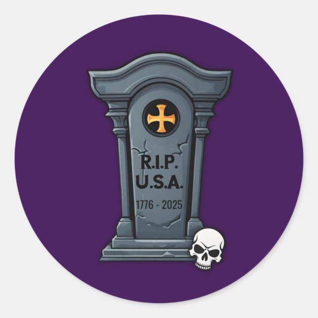 Adesivo Redondo Halloween Gravestone R.I.P. U.S.A. (Frente)