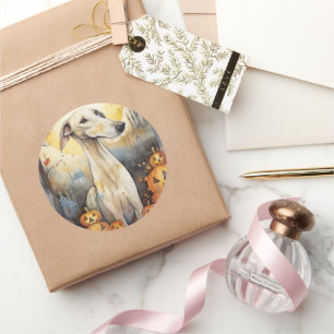 Adesivo Redondo Halloween Greyhound Com Pumpkins Assustado