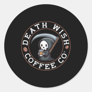Adesivo Redondo Halloween Grim Reaper Bebendo Café Morte C