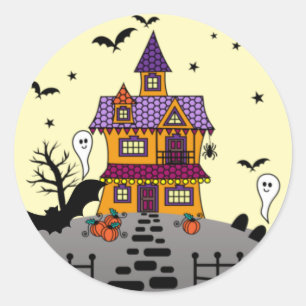 Adesivo Redondo Halloween Hauneen Casa Negra Bat Lua Cheia Fantasm