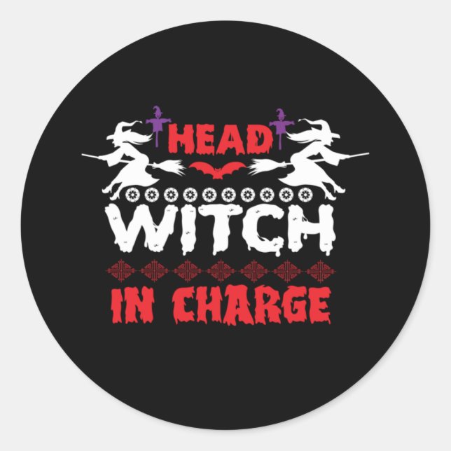 Adesivo Redondo Halloween Head Witch In Charge Birthday (Frente)