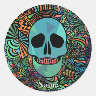 Adesivo Redondo Halloween Hippie Skull Thunder_Cove