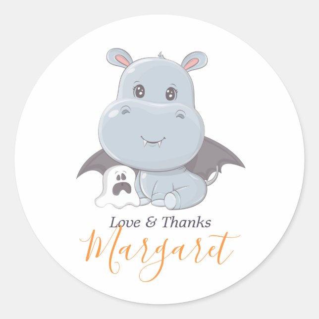 Adesivo Redondo Halloween Hippopotamus Little Boo Chá de fraldas (Frente)