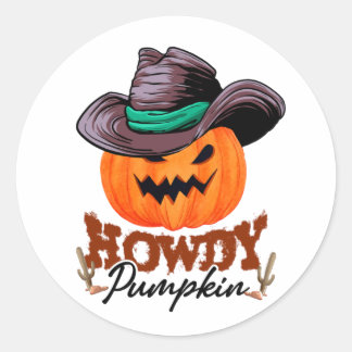 Adesivo Redondo Halloween Howdy Pumpkin Cowboy Birthday