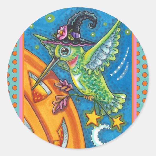 ADESIVO REDONDO HALLOWEEN HUMMINGBIRD E JACK O LANTERN WHIMSY (Frente)