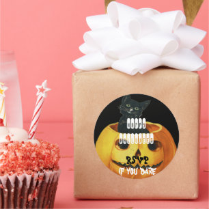 Adesivo Redondo HALLOWEEN Jack O' Lantern e Gato Preto