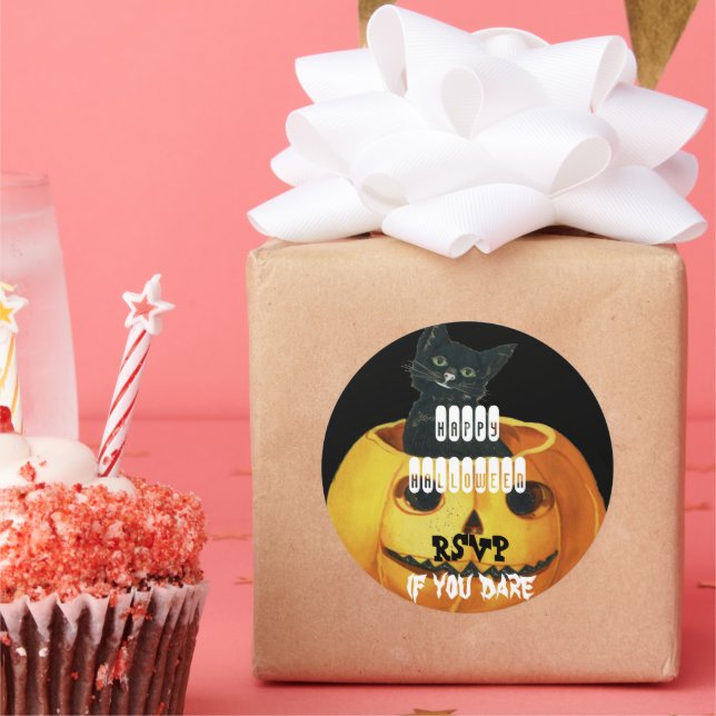 Adesivo Redondo HALLOWEEN Jack O' Lanterna e Gato Negro (Festa)