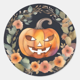 Adesivo Redondo Halloween Jack-O-Lanterna, Halloween Pumpkin,