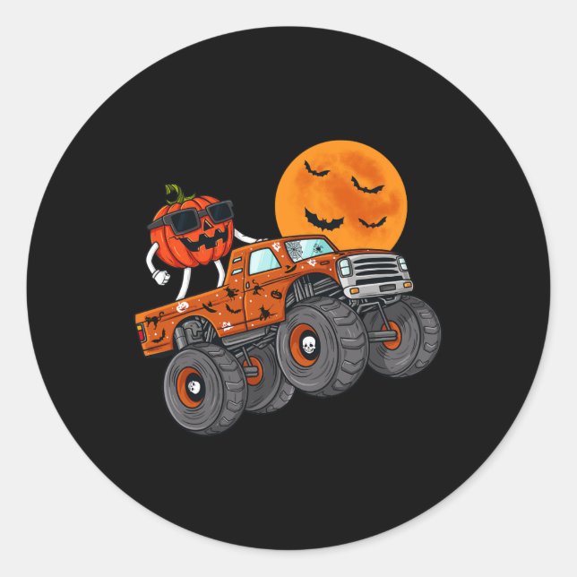 Adesivo Redondo Halloween Jack O Lanterna Monster Truck Toddler Bo (Frente)