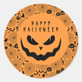 Adesivo Redondo Halloween Jack O Lanterna Pumpkin Cara Assustadora
