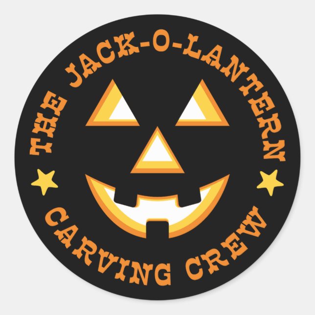 Adesivo Redondo Halloween Jack-O-Lanterna, Tripulação (Frente)