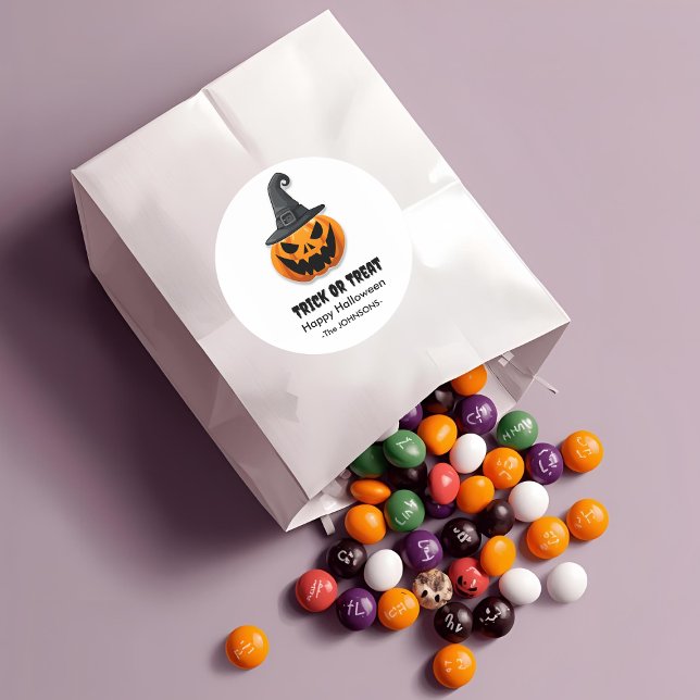 Adesivo Redondo Halloween Jack-o'-lanternas - Design de Trick ou T (Criador carregado)