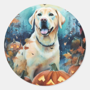 Adesivo Redondo Halloween Labrador Com Pumpkins Assustado