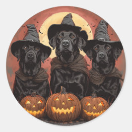 Adesivo Redondo Halloween Labrador Retriever Cachorros Bruxos