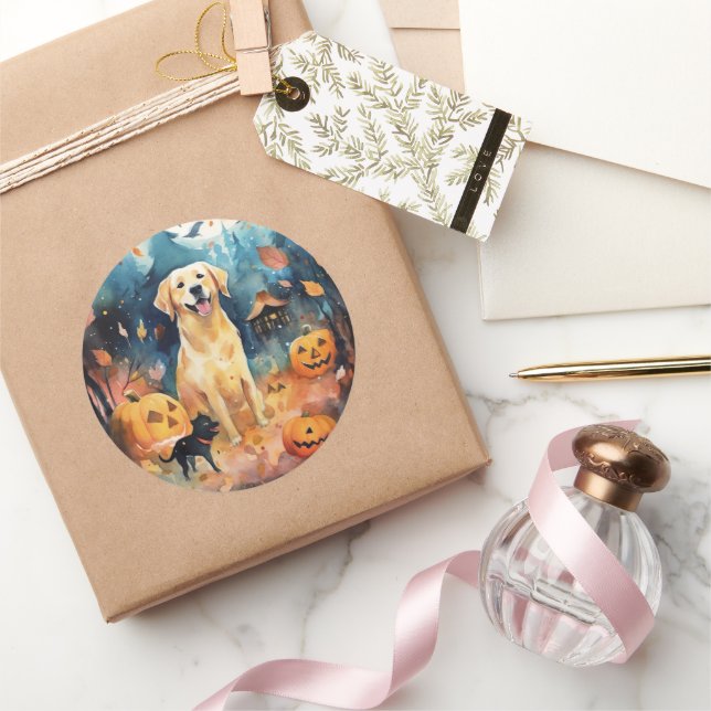 Adesivo Redondo Halloween Lappund Finlandês Com Pumpkins Assustado (Presentear)