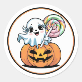 Adesivo Redondo Halloween Lollipop Ghost On Pumpkin