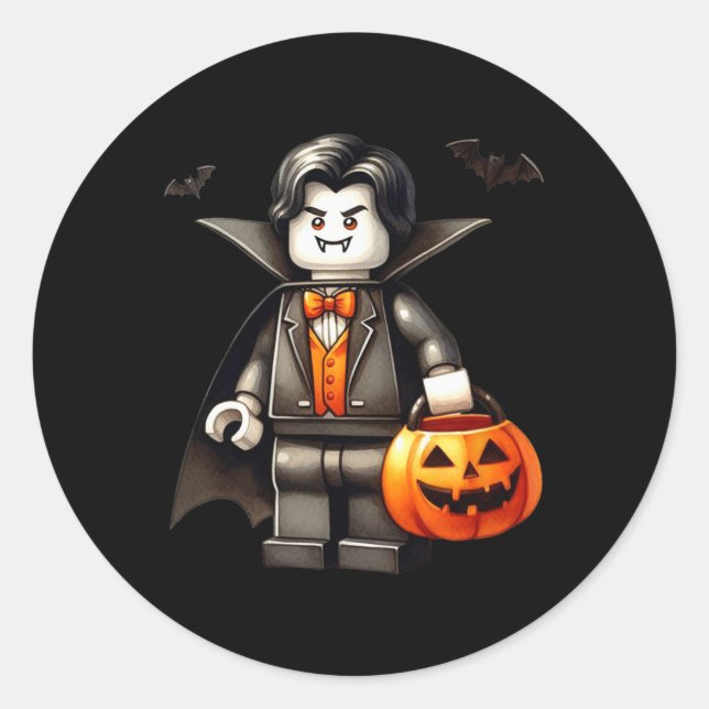 Adesivo Redondo Halloween Master Builder Vampire Kids Building Blo (Frente)