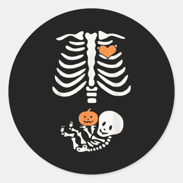 Adesivo Redondo Halloween Maternity Skeleton Baby Heart Pregnancy  (Frente)