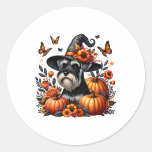 Adesivo Redondo Halloween Miniature Schnauzer Cachorro Pumpkin Aut