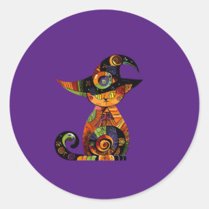 Adesivo Redondo Halloween/místico/gato/queda