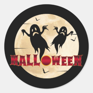 Adesivo Redondo Halloween Moon Silhouette Ghosts Bats
