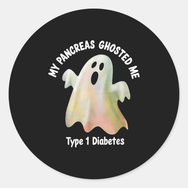 Adesivo Redondo Halloween My Pancreas Ghosted Me Diabetes Boys &am (Frente)