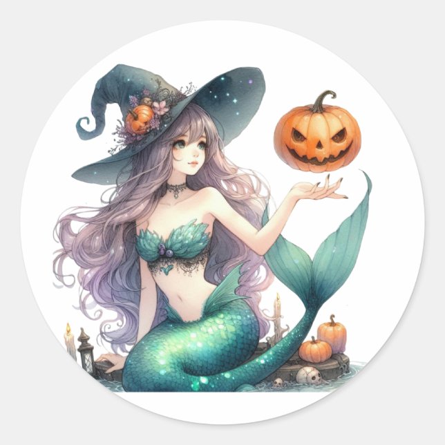 Adesivo Redondo Halloween Mystical Smermaid Girl (Frente)