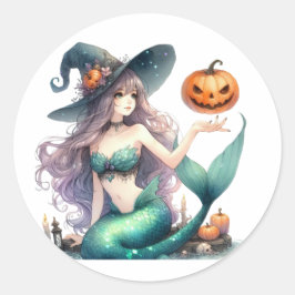 Adesivo Redondo Halloween Mystical Smermaid Girl