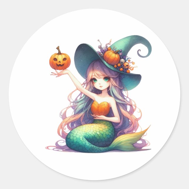 Adesivo Redondo Halloween Mystical Smermaid Girl (Frente)