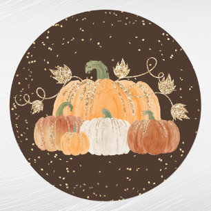 Adesivo Redondo Halloween Orange Pumpkins Dourada Foliage Confetti