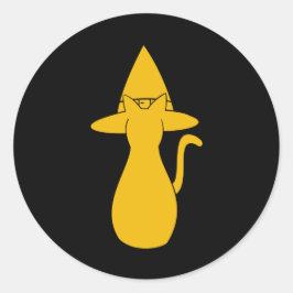 Adesivo Redondo Halloween Orange Silhouchy Cat com chapéu