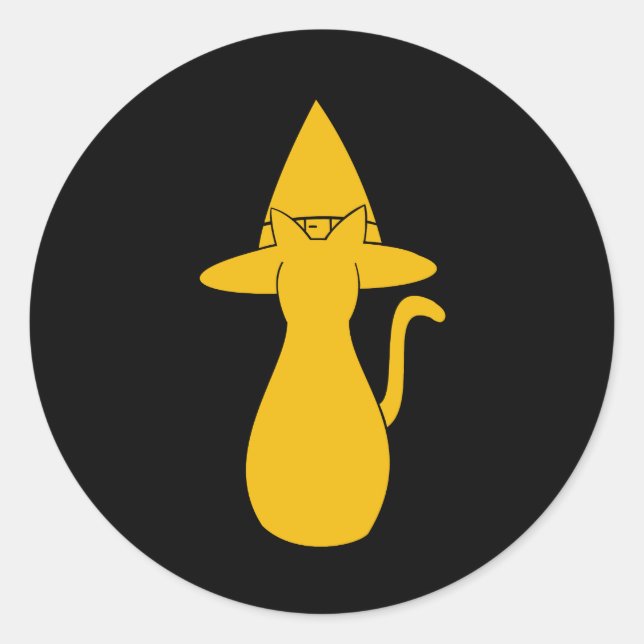 Adesivo Redondo Halloween Orange Silhouchy Cat com chapéu (Frente)