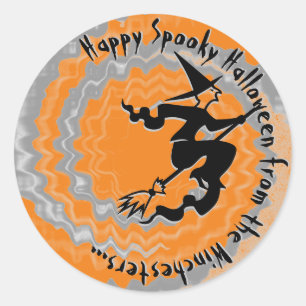 Adesivo Redondo Halloween orange voadora feitiço mágico feitiço de