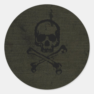 Adesivo Redondo Halloween Ossos Cruzados Caveira Grunge Vintage Ve