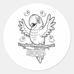 Adesivo Redondo Halloween Parrot Boo Para Crianças A Colorir E Tin