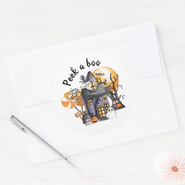 Adesivo Redondo Halloween Peek a BOO Chá de fraldas Decorações (Envelope)