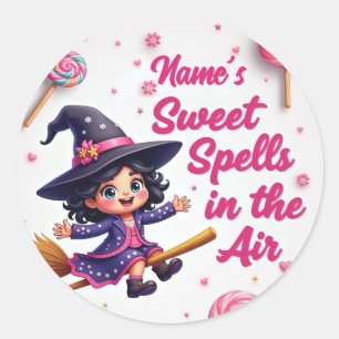 Adesivo Redondo Halloween Personalizado de Bruxas e Candy Sky